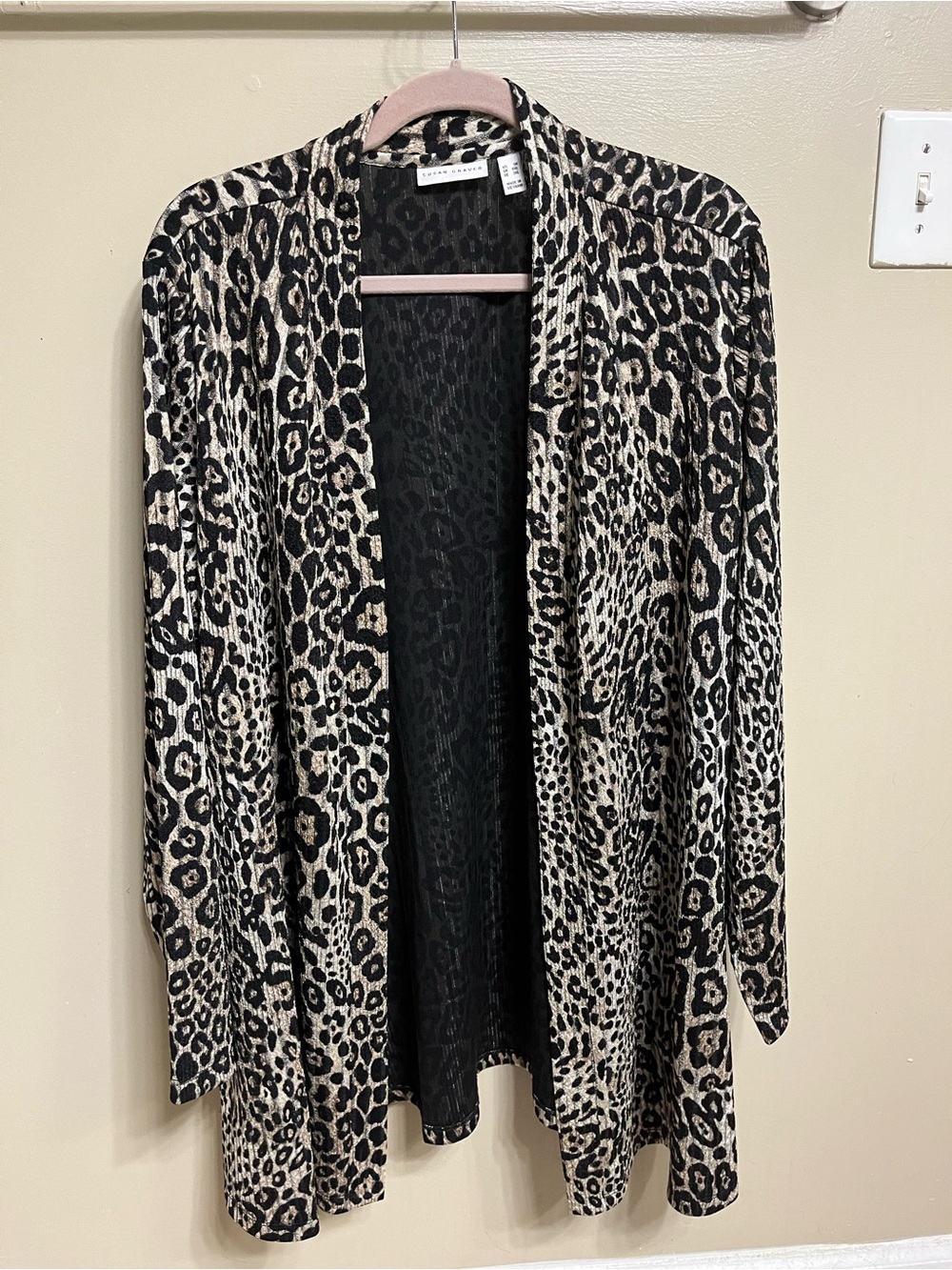 Susan Graver Leopard-Print Open Cardigan - Black and Cream